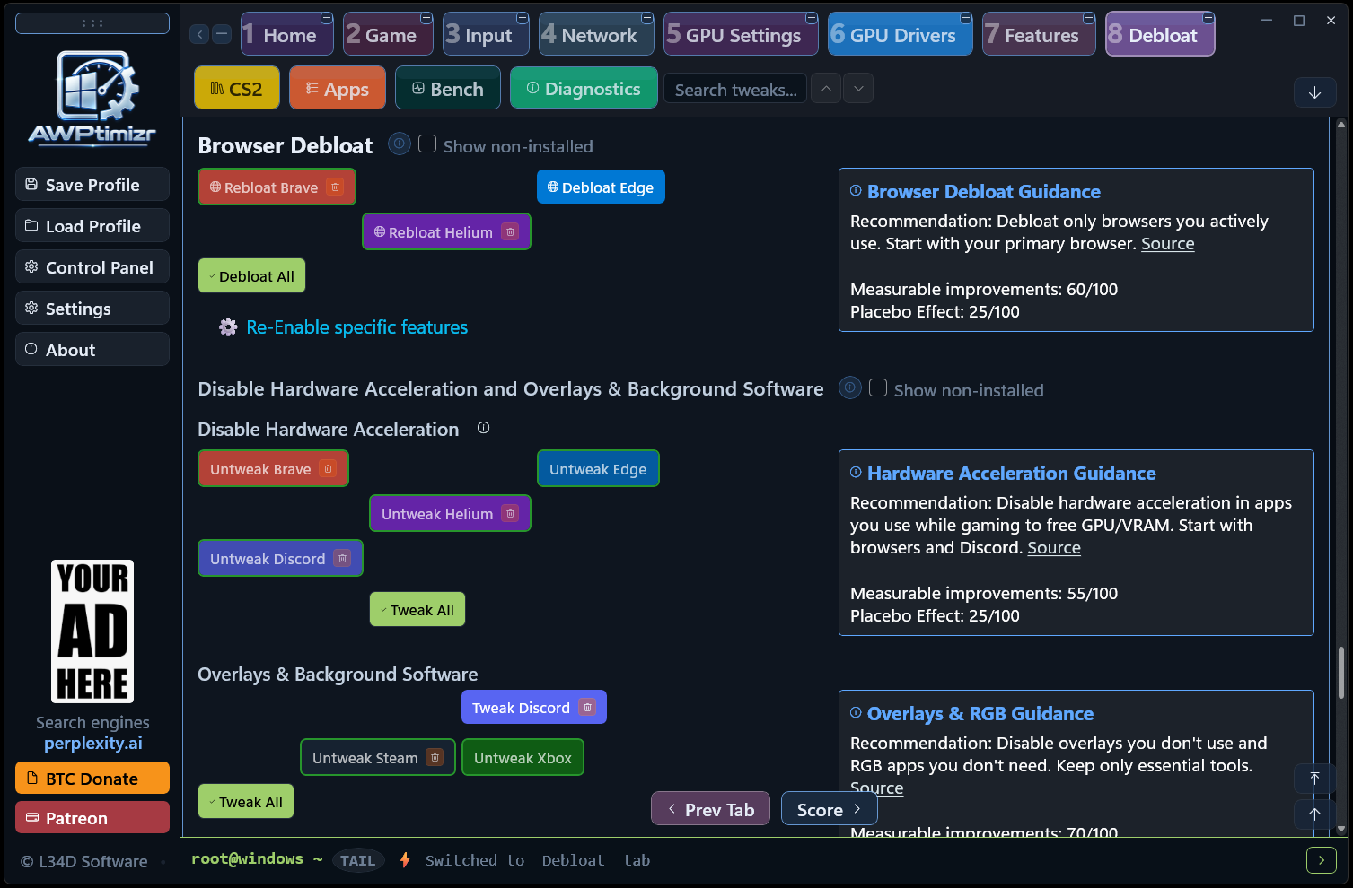 AWPtimizr browser and app debloat