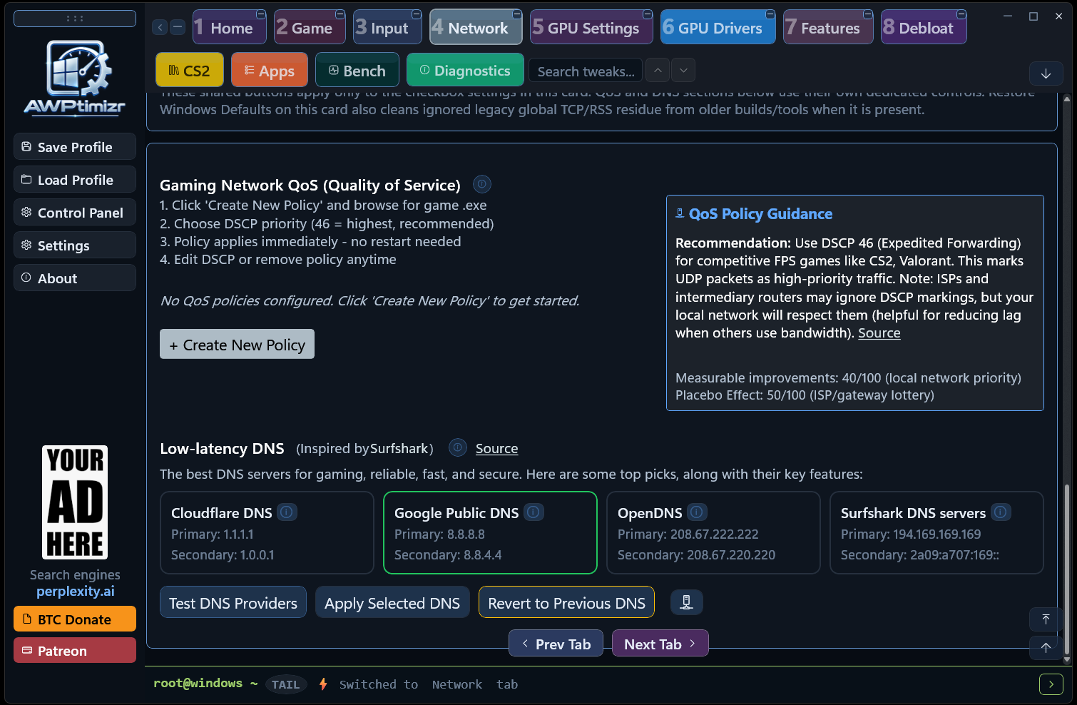 AWPtimizr DNS controls